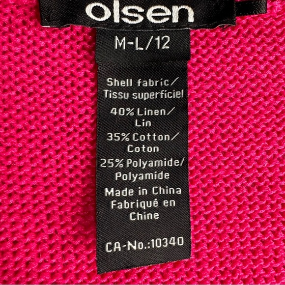 Olsen Linen Cotton Pink Cardigan Sweater Size Medium/Large 12 - Picture 6 of 9